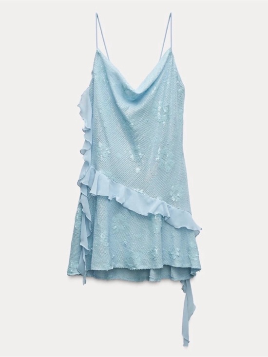 Zara Dresses & Skirts - VIRAL Zara Light Blue Sequin Mini Dress